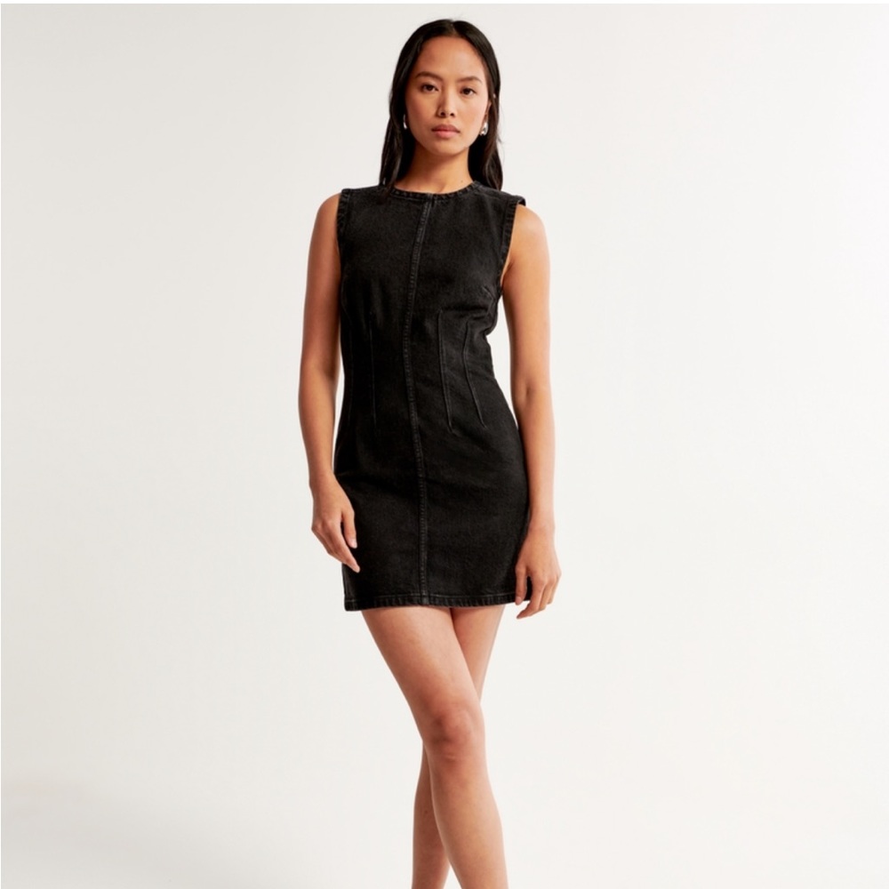 Shell Denim Mini Dress Abercrombie and Fitch XS Tall Black